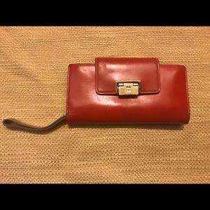 Kate Spade Red Leather Wallet With Zip Enclosure